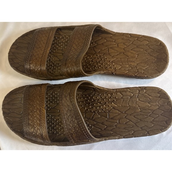 Pali Hawaii Other - Pali Hawaii Classic Jesus Sandals Brown Double Strap Basket Weave Slides Sz 11